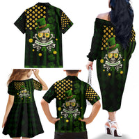 St Patrick's Day Skull Family Matching Off The Shoulder Long Sleeve Dress and Hawaiian Shirt American Flag Shamrock - Wonder Print Shop