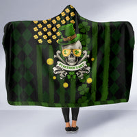 St Patrick's Day Skull Hooded Blanket American Flag Shamrock