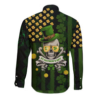 St Patrick's Day Skull Long Sleeve Button Shirt American Flag Shamrock - Wonder Print Shop
