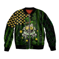 St Patrick's Day Skull Sleeve Zip Bomber Jacket American Flag Shamrock - Wonder Print Shop