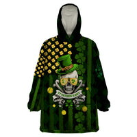 St Patrick's Day Skull Wearable Blanket Hoodie American Flag Shamrock - Wonder Print Shop