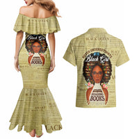 Personalized Black Girl African Couples Matching Mermaid Dress and Hawaiian Shirt Never Underestimate A Book Lover - Wonder Print Shop