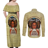 Personalized Black Girl African Couples Matching Off Shoulder Maxi Dress and Long Sleeve Button Shirt Never Underestimate A Book Lover - Wonder Print Shop
