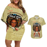 Personalized Black Girl African Couples Matching Off Shoulder Short Dress and Hawaiian Shirt Never Underestimate A Book Lover - Wonder Print Shop