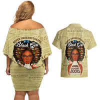 Personalized Black Girl African Couples Matching Off Shoulder Short Dress and Hawaiian Shirt Never Underestimate A Book Lover - Wonder Print Shop