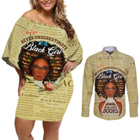 Personalized Black Girl African Couples Matching Off Shoulder Short Dress and Long Sleeve Button Shirt Never Underestimate A Book Lover - Wonder Print Shop