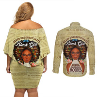 Personalized Black Girl African Couples Matching Off Shoulder Short Dress and Long Sleeve Button Shirt Never Underestimate A Book Lover - Wonder Print Shop