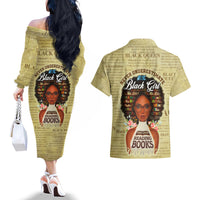 Personalized Black Girl African Couples Matching Off The Shoulder Long Sleeve Dress and Hawaiian Shirt Never Underestimate A Book Lover - Wonder Print Shop