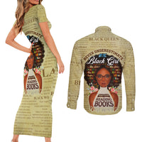 Personalized Black Girl African Couples Matching Short Sleeve Bodycon Dress and Long Sleeve Button Shirt Never Underestimate A Book Lover - Wonder Print Shop