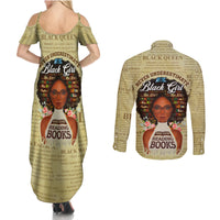 Personalized Black Girl African Couples Matching Summer Maxi Dress and Long Sleeve Button Shirt Never Underestimate A Book Lover - Wonder Print Shop