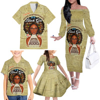 Personalized Black Girl African Family Matching Off Shoulder Long Sleeve Dress and Hawaiian Shirt Never Underestimate A Book Lover - Wonder Print Shop