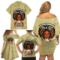 Personalized Black Girl African Family Matching Off Shoulder Short Dress and Hawaiian Shirt Never Underestimate A Book Lover - Wonder Print Shop