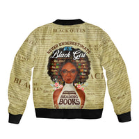 Personalized Black Girl African Sleeve Zip Bomber Jacket Never Underestimate A Book Lover - Wonder Print Shop