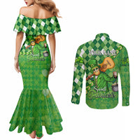 Personalized Happy St Patrick's Day Couples Matching Mermaid Dress and Long Sleeve Button Shirt Irish Leprechaun