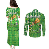 Personalized Happy St Patrick's Day Couples Matching Puletasi and Long Sleeve Button Shirt Irish Leprechaun - Wonder Print Shop