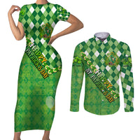 Personalized Happy St Patrick's Day Couples Matching Short Sleeve Bodycon Dress and Long Sleeve Button Shirt Irish Leprechaun - Wonder Print Shop