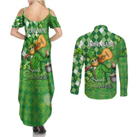 Personalized Happy St Patrick's Day Couples Matching Summer Maxi Dress and Long Sleeve Button Shirt Irish Leprechaun - Wonder Print Shop