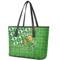 Personalized Happy St Patrick's Day Leather Tote Bag Irish Leprechaun - Wonder Print Shop