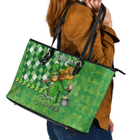 Personalized Happy St Patrick's Day Leather Tote Bag Irish Leprechaun - Wonder Print Shop