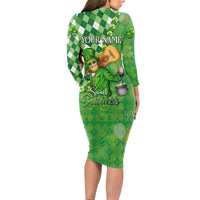 Personalized Happy St Patrick's Day Long Sleeve Bodycon Dress Irish Leprechaun - Wonder Print Shop