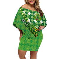 Personalized Happy St Patrick's Day Off Shoulder Short Dress Irish Leprechaun - Wonder Print Shop