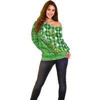 Personalized Happy St Patrick's Day Off Shoulder Sweater Irish Leprechaun - Wonder Print Shop