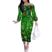 Ireland St Patrick's Day Family Matching Off The Shoulder Long Sleeve Dress and Hawaiian Shirt Symbols Neon - Wonder Print Shop