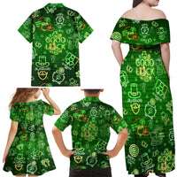 Ireland St Patrick's Day Family Matching Off Shoulder Maxi Dress and Hawaiian Shirt Symbols Neon - Wonder Print Shop