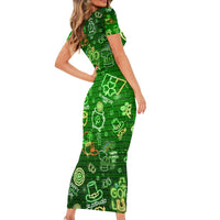 Ireland St Patrick's Day Family Matching Short Sleeve Bodycon Dress and Hawaiian Shirt Symbols Neon - Wonder Print Shop