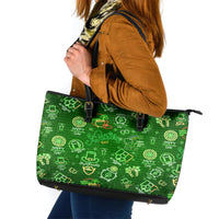 Ireland St Patrick's Day Leather Tote Bag Symbols Neon - Wonder Print Shop