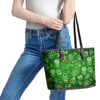 Ireland St Patrick's Day Leather Tote Bag Symbols Neon - Wonder Print Shop