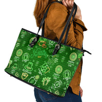 Ireland St Patrick's Day Leather Tote Bag Symbols Neon - Wonder Print Shop