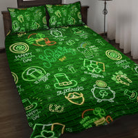 Ireland St Patrick's Day Quilt Bed Set Symbols Neon - Wonder Print Shop