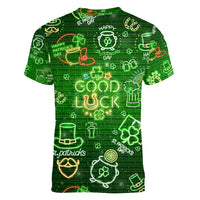 Ireland St Patrick's Day Women V Neck T Shirt Symbols Neon - Wonder Print Shop