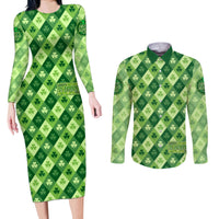 Irish St Patrick's Day Couples Matching Long Sleeve Bodycon Dress and Long Sleeve Button Shirt Simple Style - Wonder Print Shop