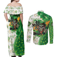 Happy St Patrick's Day Couples Matching Off Shoulder Maxi Dress and Long Sleeve Button Shirt Eat Drink and Be Irish - Wonder Print Shop