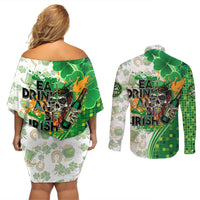 Happy St Patrick's Day Couples Matching Off Shoulder Short Dress and Long Sleeve Button Shirt Eat Drink and Be Irish - Wonder Print Shop