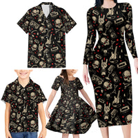 Rock And Roll Skull Pattern Design Family Matching Long Sleeve Bodycon Dress and Hawaiian Shirt - Wonder Print Shop
