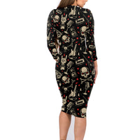 Rock And Roll Skull Pattern Design Family Matching Long Sleeve Bodycon Dress and Hawaiian Shirt - Wonder Print Shop