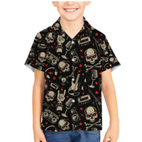 Rock And Roll Skull Pattern Design Family Matching Mermaid Dress and Hawaiian Shirt - Wonder Print Shop