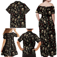 Rock And Roll Skull Pattern Design Family Matching Off Shoulder Maxi Dress and Hawaiian Shirt - Wonder Print Shop