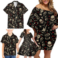 Rock And Roll Skull Pattern Design Family Matching Off Shoulder Short Dress and Hawaiian Shirt - Wonder Print Shop