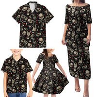 Rock And Roll Skull Pattern Design Family Matching Puletasi Dress and Hawaiian Shirt - Wonder Print Shop