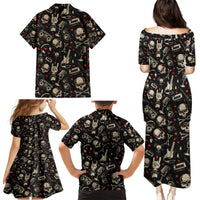 Rock And Roll Skull Pattern Design Family Matching Puletasi Dress and Hawaiian Shirt - Wonder Print Shop