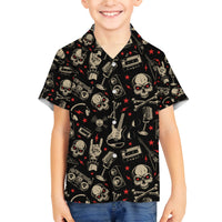 Rock And Roll Skull Pattern Design Family Matching Puletasi Dress and Hawaiian Shirt - Wonder Print Shop