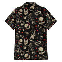 Rock And Roll Skull Pattern Design Family Matching Short Sleeve Bodycon Dress and Hawaiian Shirt - Wonder Print Shop