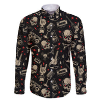 Rock And Roll Skull Pattern Design Family Matching Short Sleeve Bodycon Dress and Hawaiian Shirt - Wonder Print Shop