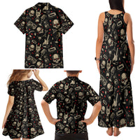 Rock And Roll Skull Pattern Design Family Matching Tank Maxi Dress and Hawaiian Shirt - Wonder Print Shop