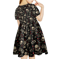 Rock And Roll Skull Pattern Design Kid Short Sleeve Dress - Wonder Print Shop