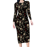 Rock And Roll Skull Pattern Design Long Sleeve Bodycon Dress - Wonder Print Shop